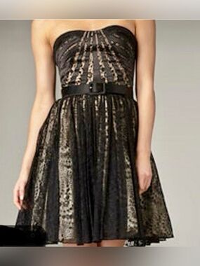 Aidan Mattox Lace Dress strapless with removable belt black cream size 4